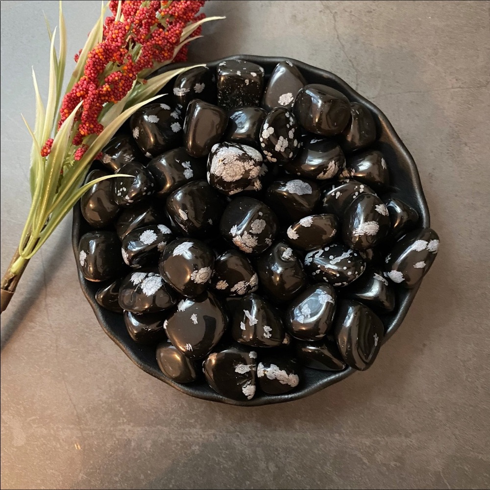 (2) Tumbled Snowflake Obsidian Stones
